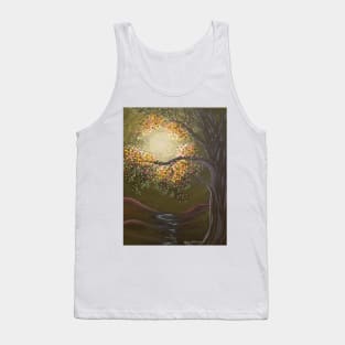 Moonlight Dance, Moonlit Tree Landscape, River Valley, comforter, pillow, tote, bag, makeup bag, clock, apparel, blanket, electronics case Tank Top